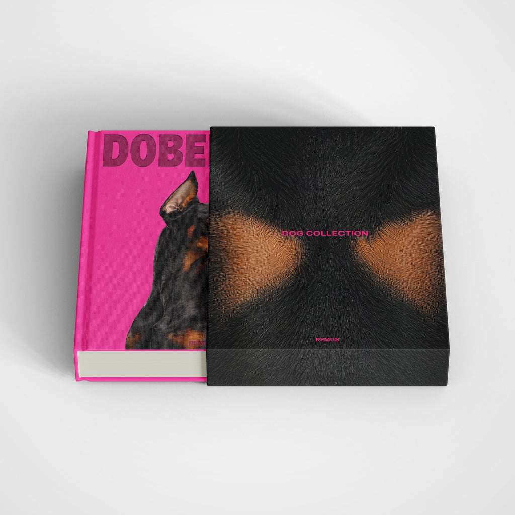 Doberman slipcase in fuchsia linen — REMUS Collection
